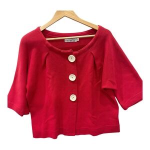 Vtg Willow Red Cotton Knit Short Sleeve Cardigan Womens L Big Button Sweater